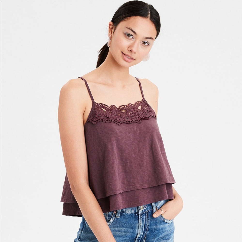 AE Tiered Hem Crochet Top